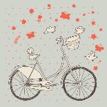 Vintage Bicycle in Vector. Retro Cartoon Card. Ecology Concept Background with Bike, Birds and Butt-smilewithjul-Art Print