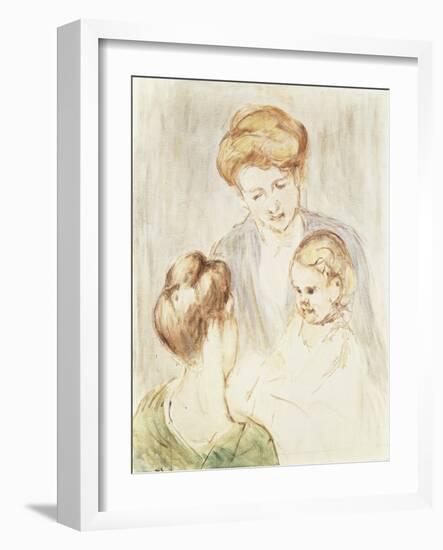 Smiling Baby with Two Girls-Mary Cassatt-Framed Giclee Print