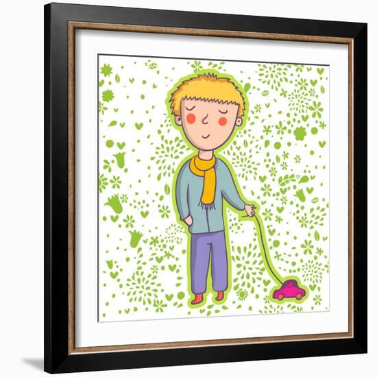 Smiling Boy with a Toy Car-smilewithjul-Framed Art Print