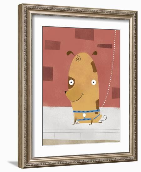 Smiling dog on a leash-Harry Briggs-Framed Giclee Print