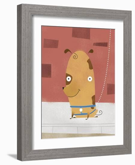 Smiling dog on a leash-Harry Briggs-Framed Giclee Print