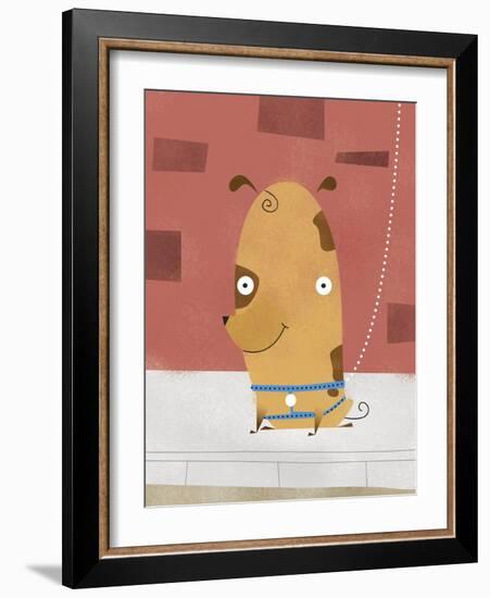 Smiling dog on a leash-Harry Briggs-Framed Giclee Print