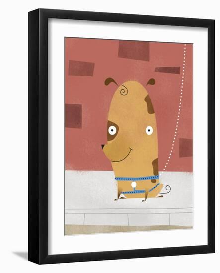 Smiling dog on a leash-Harry Briggs-Framed Giclee Print