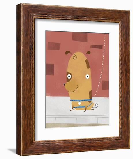 Smiling dog on a leash-Harry Briggs-Framed Giclee Print
