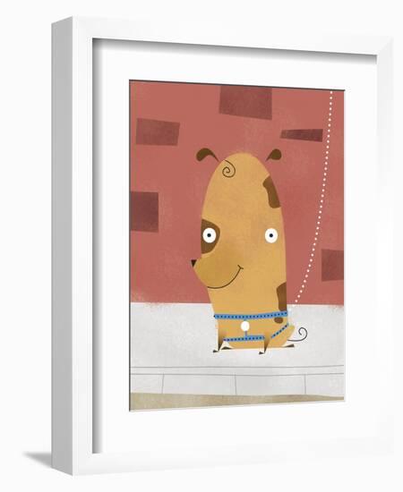 Smiling dog on a leash-Harry Briggs-Framed Giclee Print