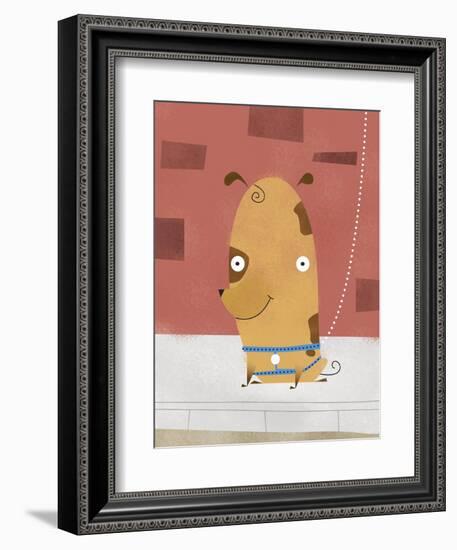 Smiling dog on a leash-Harry Briggs-Framed Giclee Print