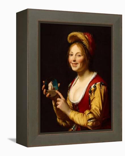 Smiling Girl, a Courtesan, Holding an Obscene Image, 1625-Gerrit van Honthorst-Framed Premier Image Canvas