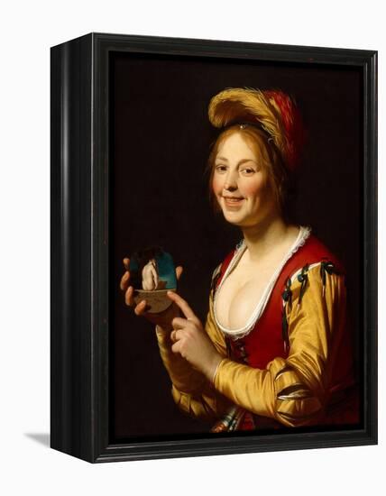 Smiling Girl, a Courtesan, Holding an Obscene Image, 1625-Gerrit van Honthorst-Framed Premier Image Canvas