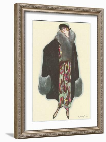 Smiling Lady with Fur-Trimmed Coat-null-Framed Art Print