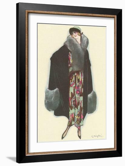 Smiling Lady with Fur-Trimmed Coat-null-Framed Art Print