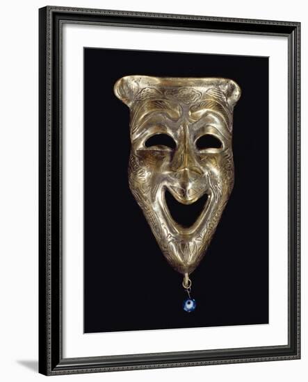 Smiling Mask with Incised Decoration and Attached Glass Eye-null-Framed Giclee Print