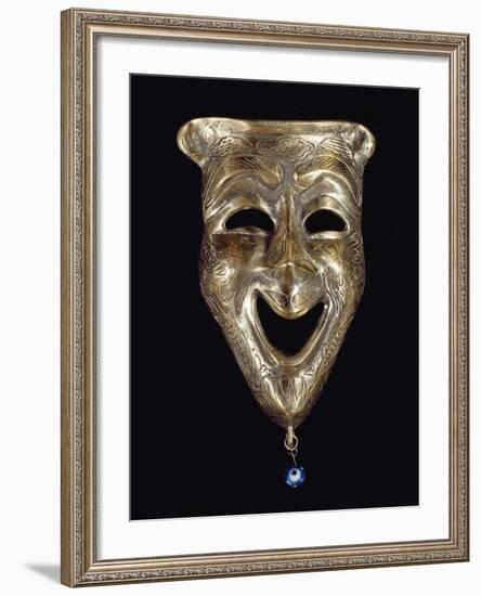 Smiling Mask with Incised Decoration and Attached Glass Eye-null-Framed Giclee Print