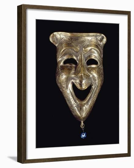 Smiling Mask with Incised Decoration and Attached Glass Eye-null-Framed Giclee Print