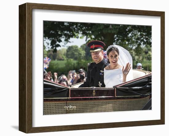 Smiling Newlyweds Prince Harry and Meghan and Wave-Associated Newspapers-Framed Photo