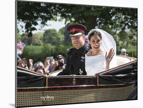 Smiling Newlyweds Prince Harry and Meghan and Wave-Associated Newspapers-Mounted Photo