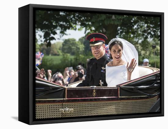 Smiling Newlyweds Prince Harry and Meghan and Wave-Associated Newspapers-Framed Stretched Canvas