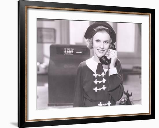 Smiling Woman on the Telephone-null-Framed Photo