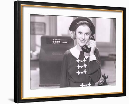 Smiling Woman on the Telephone-null-Framed Photo