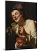 Smiling Young Man Squeezing Grapes, 1622 (Oil on Canvas)-Gerrit van Honthorst-Mounted Giclee Print