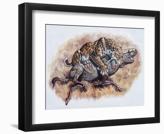 Smilodon (Dirk Sabertooth) Killing a Platygonus-null-Framed Art Print