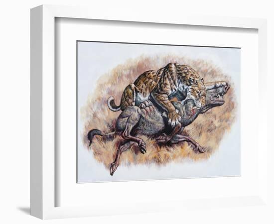 Smilodon (Dirk Sabertooth) Killing a Platygonus-null-Framed Art Print