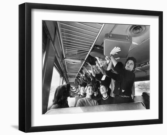 Smith College Girls Learning to Handle Suitcases-Yale Joel-Framed Photographic Print