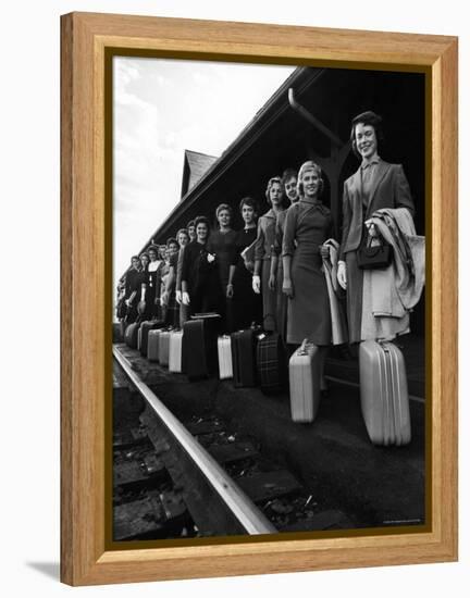 Smith College Girls Standing at Northampton Station with Their Suitcases-Yale Joel-Framed Premier Image Canvas