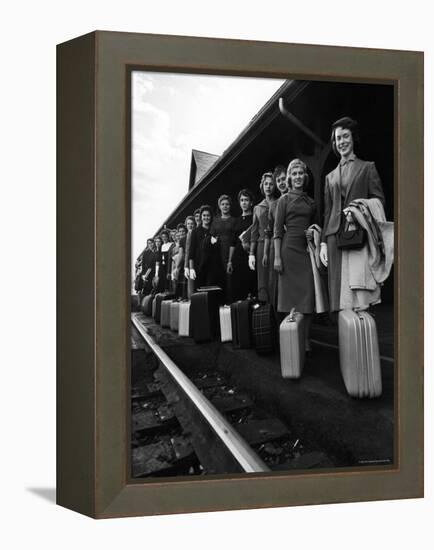 Smith College Girls Standing at Northampton Station with Their Suitcases-Yale Joel-Framed Premier Image Canvas