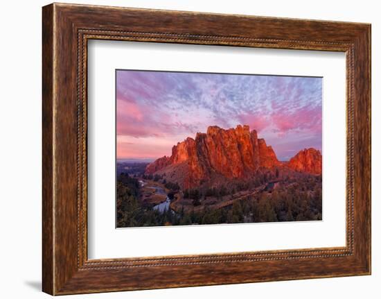 Smith Rock State Park at sunrise, Oregon. Famous for rock climbing.-Adam Jones-Framed Photographic Print