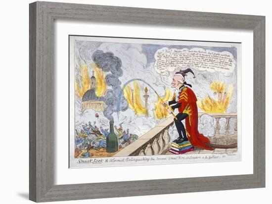 Smoak Jack the Alarmist, Extinguishing the Second Great Fire of London (A La Gullive)!!!, 1819-George Cruikshank-Framed Giclee Print