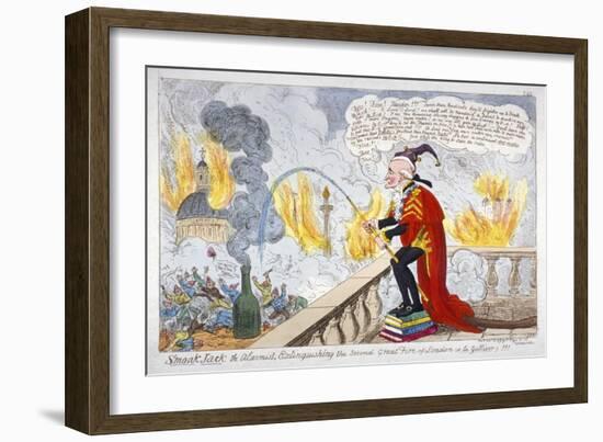 Smoak Jack the Alarmist, Extinguishing the Second Great Fire of London (A La Gullive)!!!, 1819-George Cruikshank-Framed Giclee Print