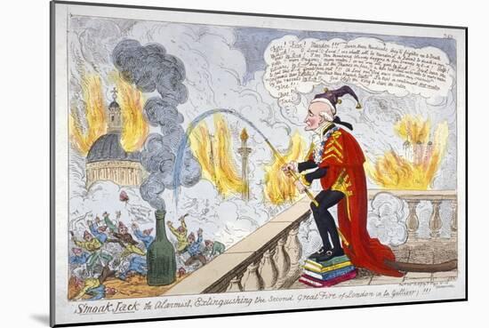 Smoak Jack the Alarmist, Extinguishing the Second Great Fire of London (A La Gullive)!!!, 1819-George Cruikshank-Mounted Giclee Print