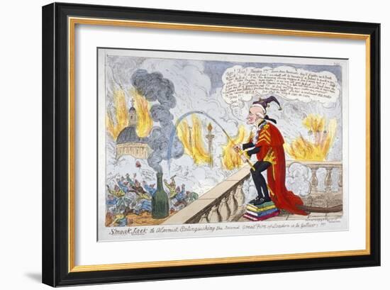 Smoak Jack the Alarmist, Extinguishing the Second Great Fire of London (A La Gullive)!!!, 1819-George Cruikshank-Framed Giclee Print