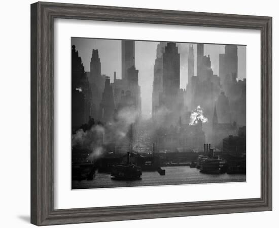 Smoggy Waterfront Skyline of New York City as Seen from the Shores of New Jersey-Andreas Feininger-Framed Photographic Print