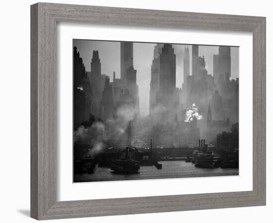 Smoggy Waterfront Skyline of New York City as Seen from the Shores of New Jersey-Andreas Feininger-Framed Photographic Print