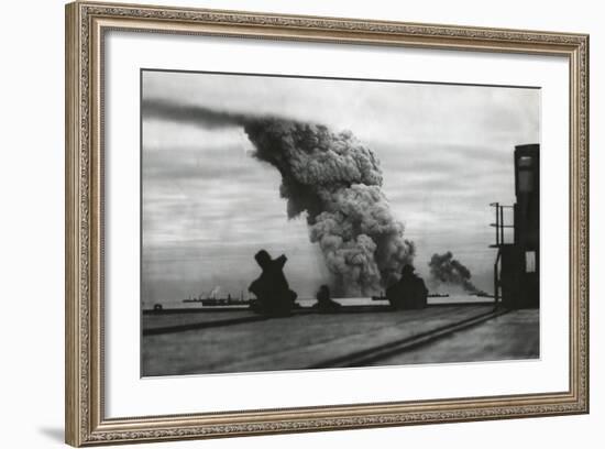 Smoke from a Merchant Ship Bombed in an Allied Convoy to the Soviet Union (Russia)-null-Framed Photo