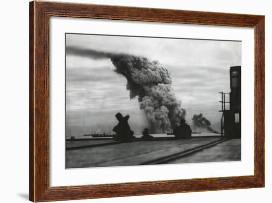 Smoke from a Merchant Ship Bombed in an Allied Convoy to the Soviet Union (Russia)-null-Framed Photo