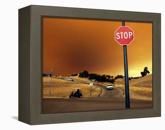 Smoke from a Wildfire Billows Over a Hillside-null-Framed Premier Image Canvas
