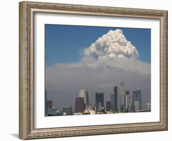 Smoke from the Station Fire Rises over Downtown Los Angeles-null-Framed Photographic Print