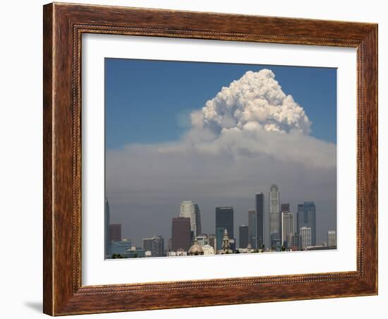 Smoke from the Station Fire Rises over Downtown Los Angeles-null-Framed Photographic Print