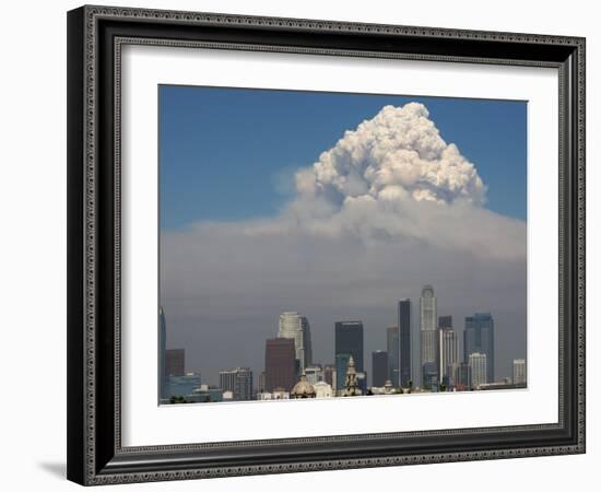 Smoke from the Station Fire Rises over Downtown Los Angeles-null-Framed Photographic Print