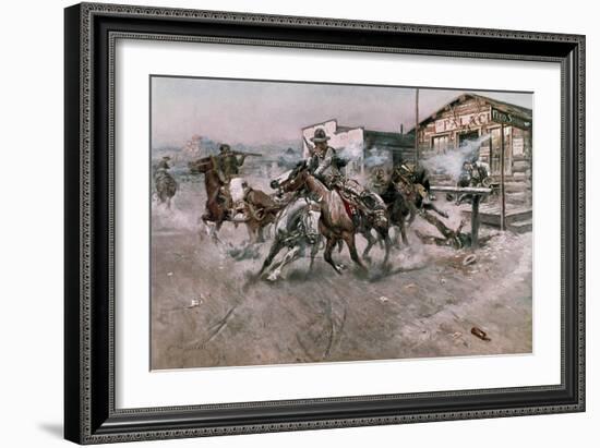 Smoke of a .45, 1908-Charles Marion Russell-Framed Giclee Print