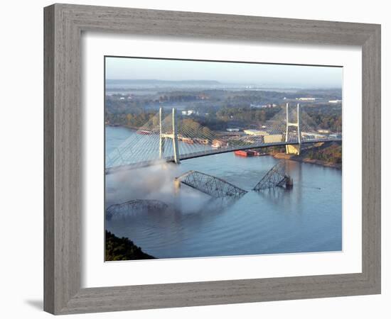 Smoke Rises from the Surface of the Mississippi River, Missouri-null-Framed Photographic Print