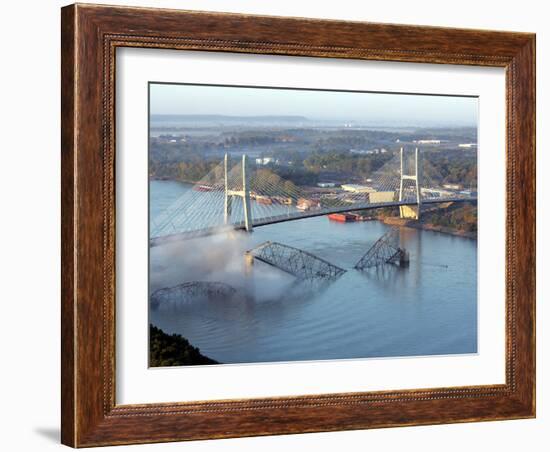 Smoke Rises from the Surface of the Mississippi River, Missouri-null-Framed Photographic Print