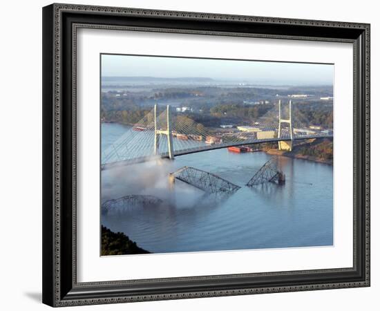 Smoke Rises from the Surface of the Mississippi River, Missouri-null-Framed Photographic Print