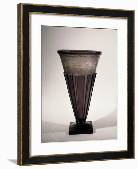 Smoked Glass Vase Decorated with Rays in Relief, 1920-1929-null-Framed Giclee Print