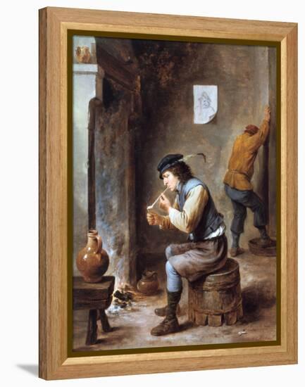 Smoker in Front of a Fire, 17th Century-David Teniers the Younger-Framed Premier Image Canvas