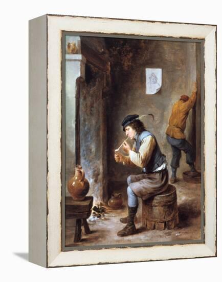 Smoker in Front of a Fire, 17th Century-David Teniers the Younger-Framed Premier Image Canvas