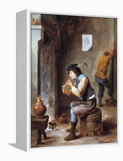 Smoker in Front of a Fire, 17th Century-David Teniers the Younger-Framed Premier Image Canvas