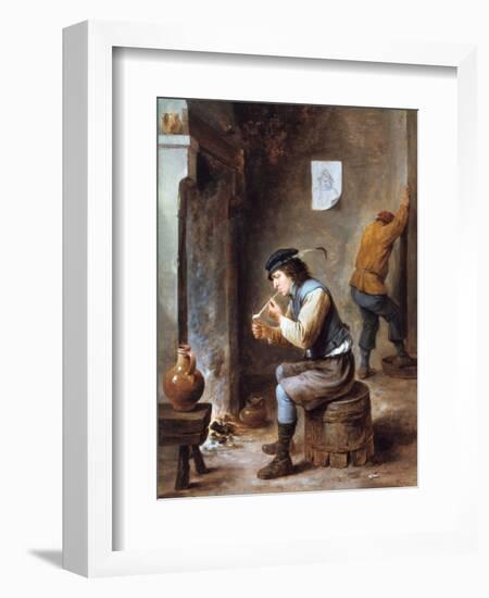 Smoker in Front of a Fire, 17th Century-David Teniers the Younger-Framed Giclee Print